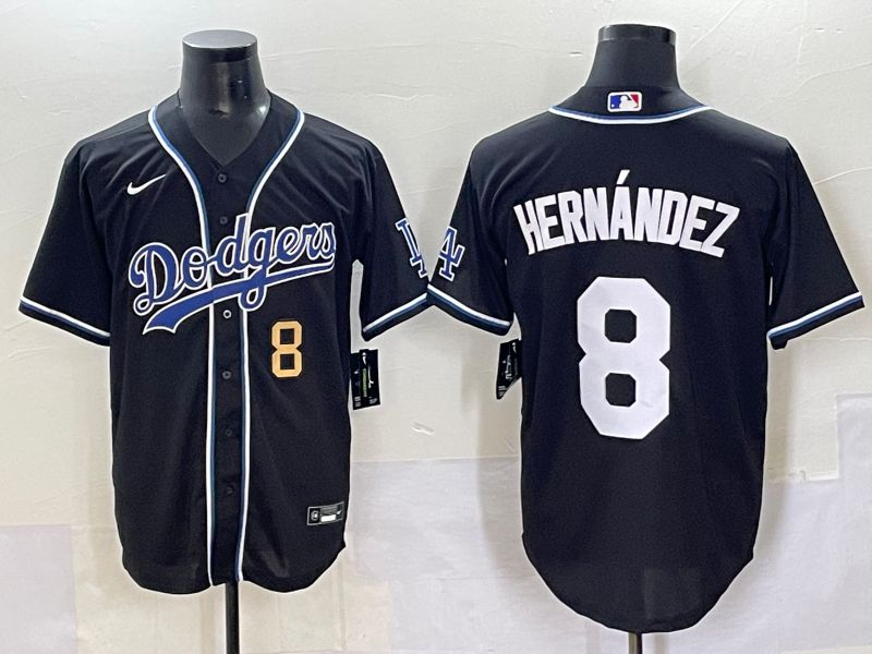 Men 2025 Los Angeles Dodgers 8 Hernandez Black Three generations Fashion Nike MLB Jersey style 7042